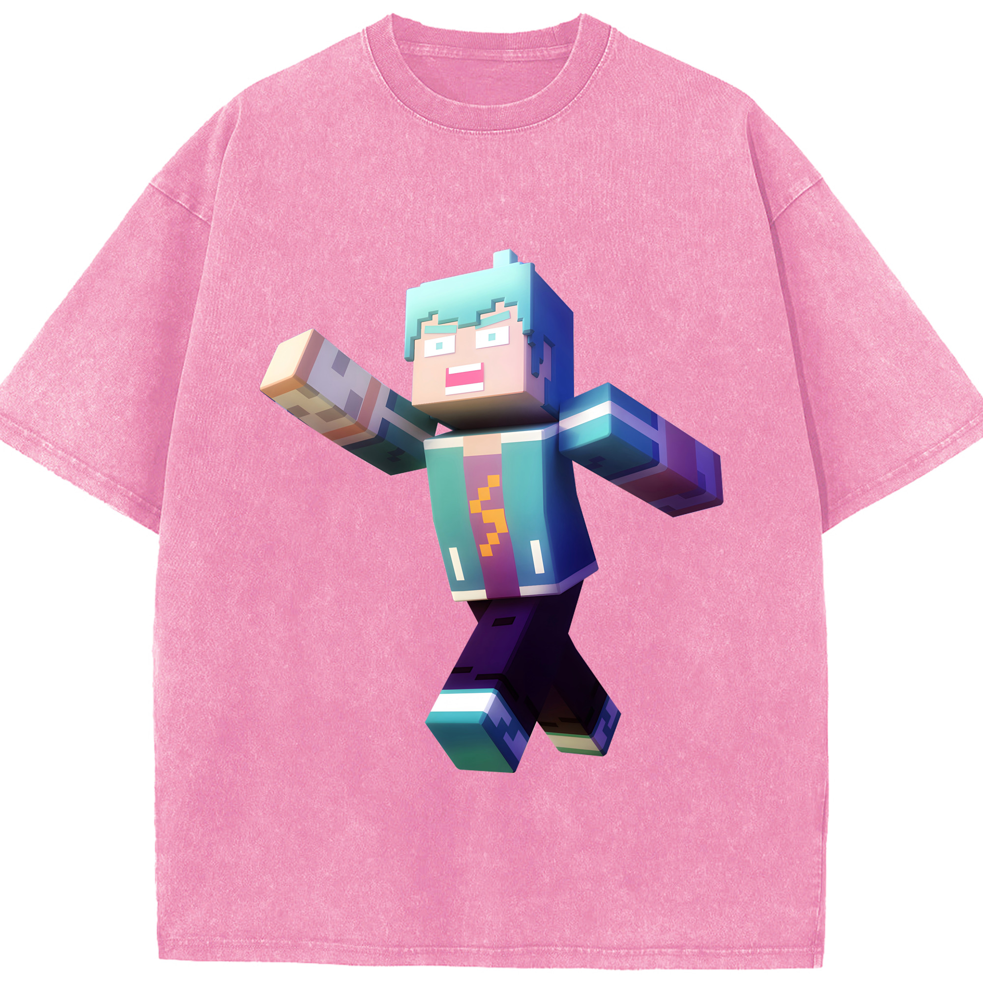 （画像用） マインクラフト ブロックの世界 Minecraft MC Block world 綿100% ヴィンテージ風 半袖Tシャツ（フロントプリント）
